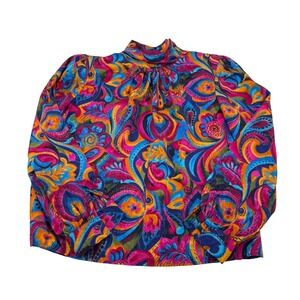 Illustrations Vintage Womens Small Abstract Paisley Mock Neck Long Sleeve Blouse